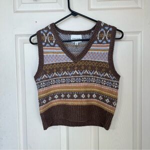 Pink Rose Cropped Color Work Sweater Vest